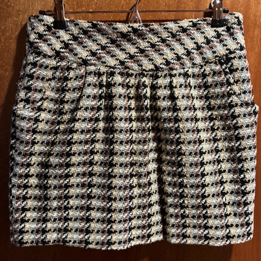 One A Textured Houndstooth Mini Skirt - Black, Cream & Brown